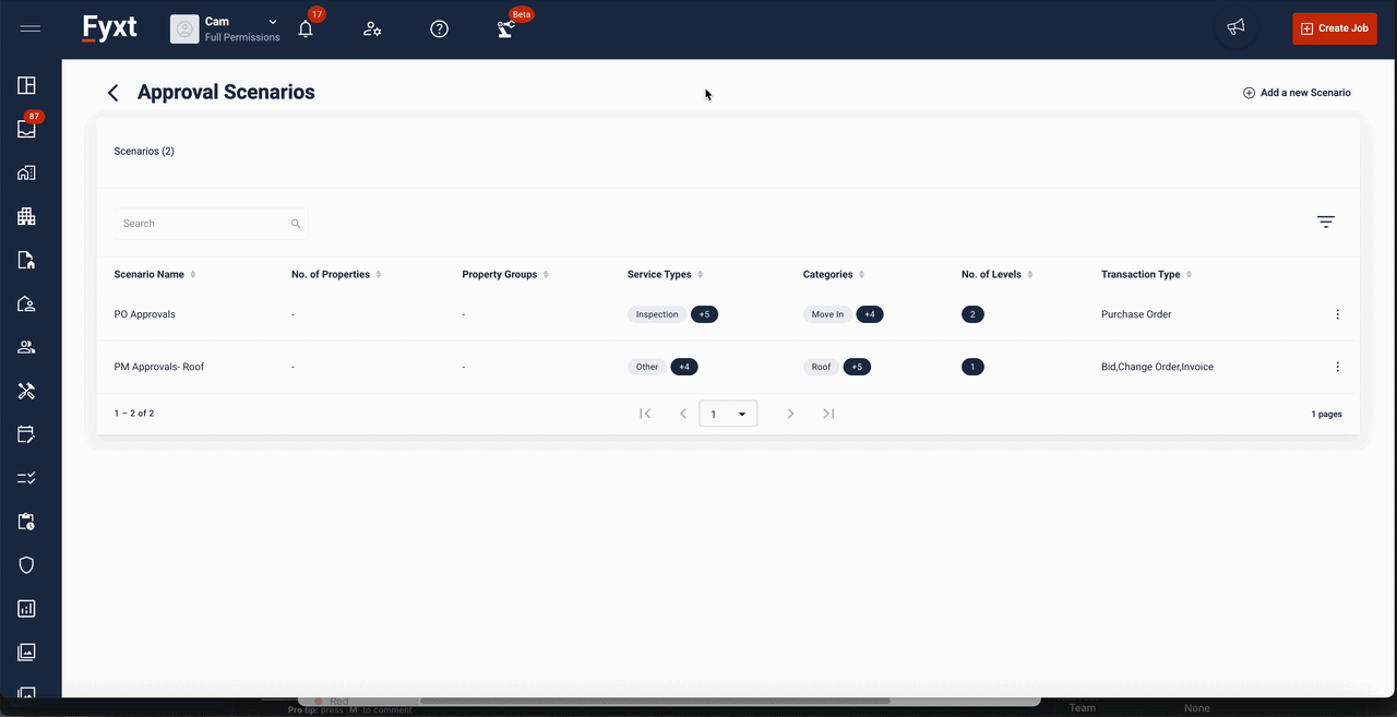 Approval Scneario Settings